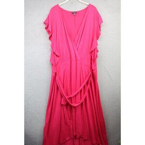 The Limited Pink Ruffle Sleeve Maxi Dress-2X-Belted-Hi Lo-Minimalist-Romantic
